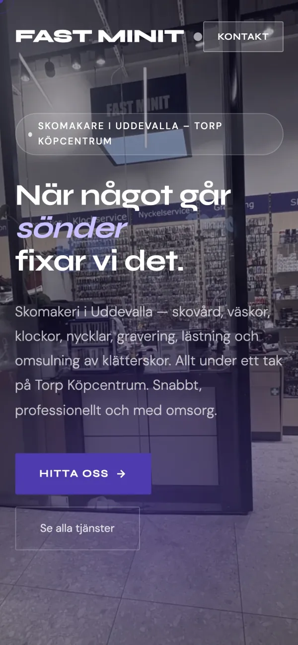 Fast Minits startsida i mobilen