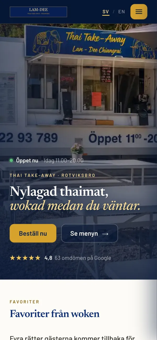 Thai Lam-Dees startsida i mobilen